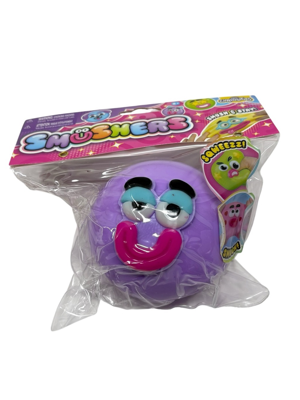 Authentic Orb Curiosities Smushers Squishy Toy Purple Face